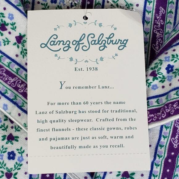 Lanz Of Salzburg Pajama Set Womens Large White Floral Flannel Button Up New - Picture 13 of 14